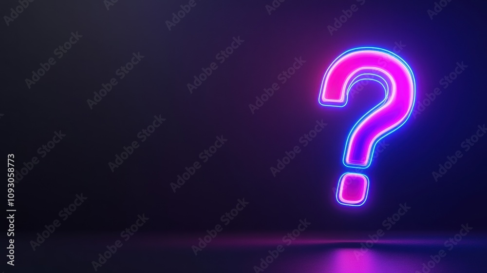 Neon question mark glowing on dark background. Neon question mark glowing on dark background.