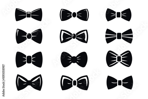 Icons set of bows tie, isolated on white background. Silhouette icons. Vector illustration