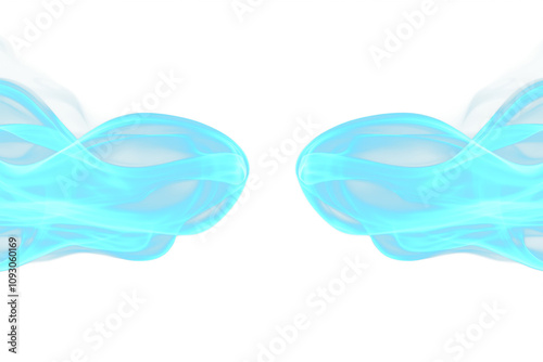Abstract blue smoke shapes mirrored on transparent background