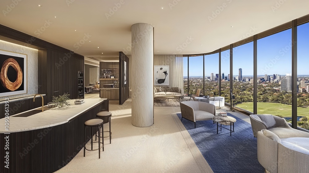 Minimalist office design featuring a clean desk setup, ergonomic chairs, and expansive city views through floor-to-ceiling windows. Minimalist office design featuring a clean desk setup, ergonomic chairs, and expansive city views through floor-to-ceiling windows.