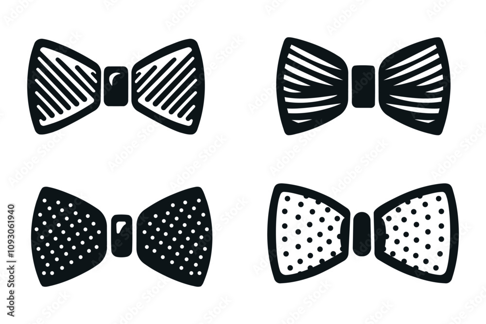 Icons set of bows tie, isolated on white background. Silhouette icons. Vector illustration Icons set of bows tie, isolated on white background. Silhouette icons. Vector illustration
