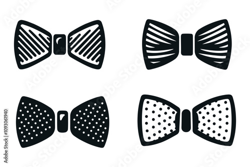 Icons set of bows tie, isolated on white background. Silhouette icons. Vector illustration