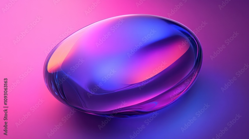 Abstract neon shape with holographic highlights, glowing surfaces, and a futuristic gradient background