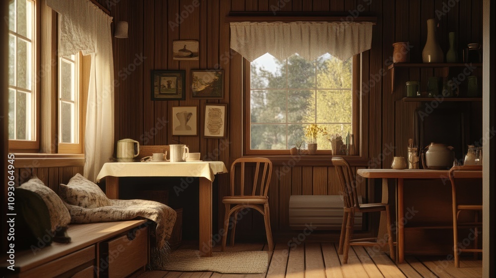 A cozy Scandinavian-style house digitally rendered on a modern tablet, warm wood textures A cozy Scandinavian-style house digitally rendered on a modern tablet, warm wood textures