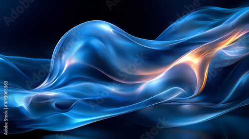 A futuristic abstract design of fluid blue and black curves, accented by gradient lighting that emphasizes their smooth, flowing lines and interconnectedness,