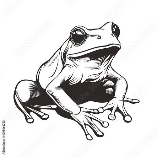 Black and white vector graphic of a frog on a solid white background photo