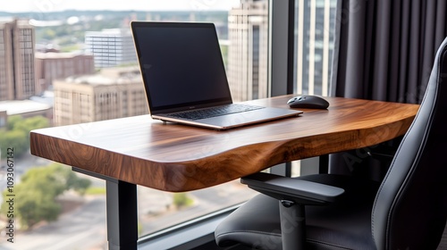 Tech-integrated home office with a standing desk and advanced gadgets