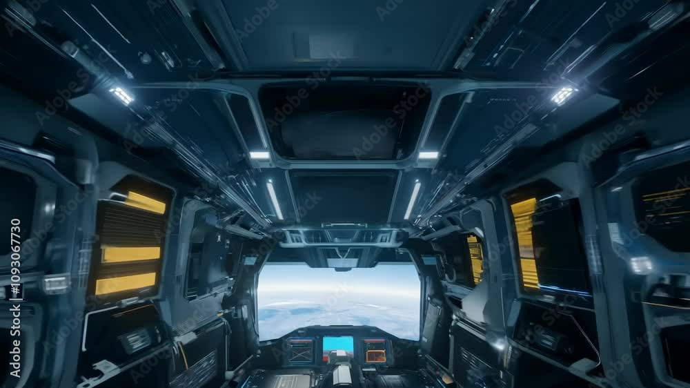 Exploring a futuristic cockpit view with stunning mountain scenery outside Exploring a futuristic cockpit view with stunning mountain scenery outside