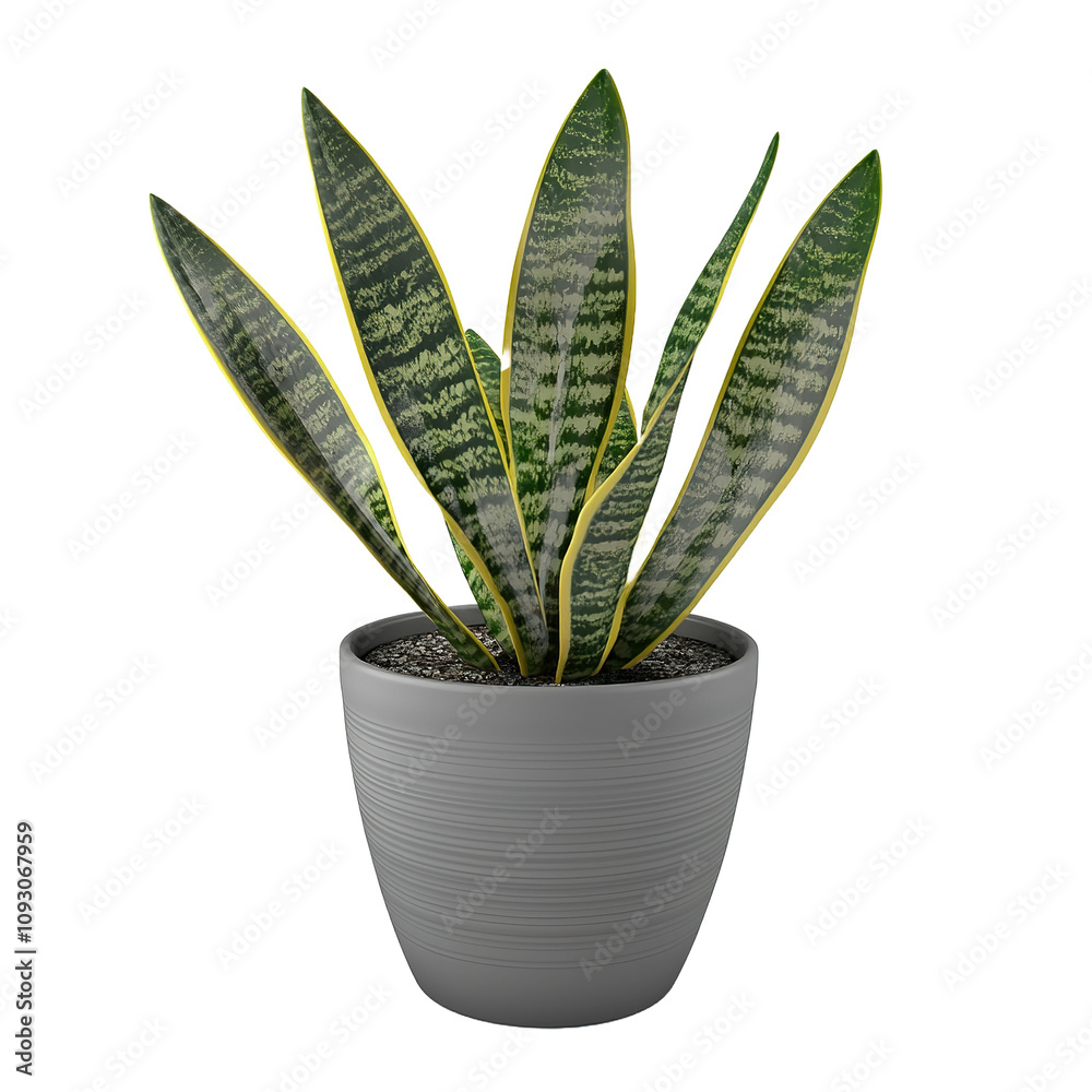 snake plant in gray flowerpot on isolated transparent background, side view snake plant in gray flowerpot on isolated transparent background, side view