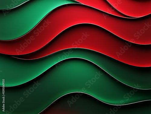 Fototapeta Naklejka Na Ścianę i Meble -  Curve wave shape pattern on red green color tone illustration wallpaper background