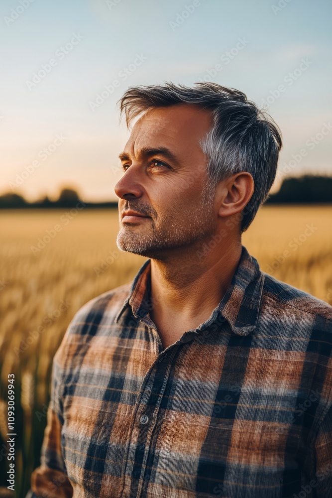 Man enjoys sunset in golden wheat field while reflecting on life and natures beauty