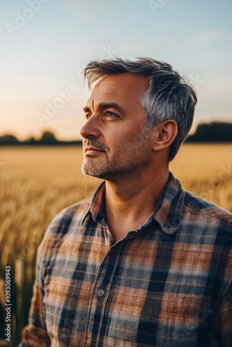 Man enjoys sunset in golden wheat field while reflecting on life and natures beauty