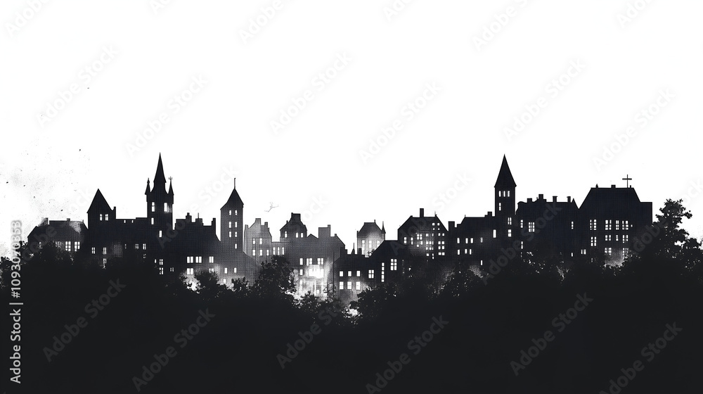 Fototapeta premium town skyline silhouette on white background