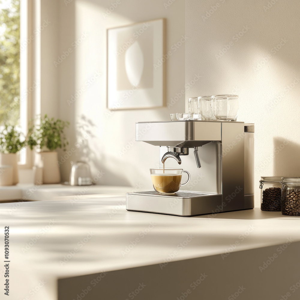 Elegant espresso machine in cozy contemporary space Elegant espresso machine in cozy contemporary space