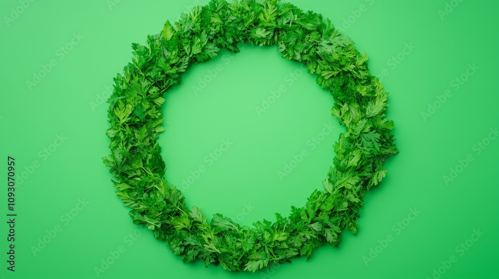 Creating a Fresh Parsley Wreath Home Decor Project Green Background Lifestyle Close-up DIY Concept for Home Styling Creating a Fresh Parsley Wreath Home Decor Project Green Background Lifestyle Close-up DIY Concept for Home Styling