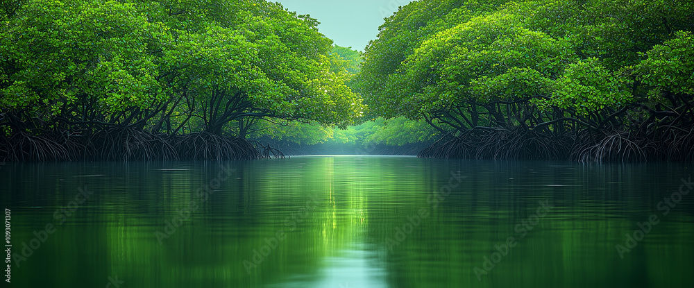 Tropical river in mangrove forest with reflection of trees. Tropical river in mangrove forest with reflection of trees.
