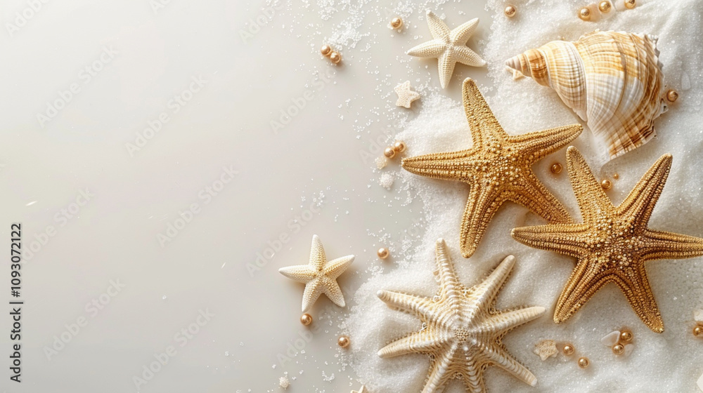 Artistic Composition with Golden Stars and Shells