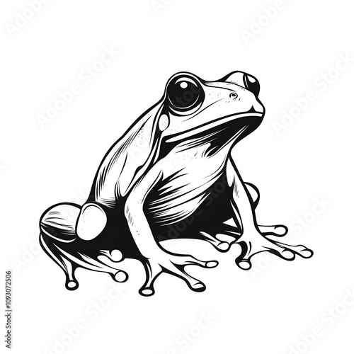 Black and white vector graphic of a frog on a solid white background photo