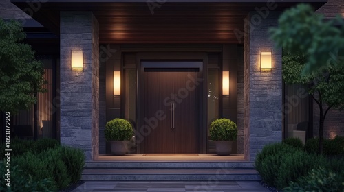 Modern Home Entrance at Night