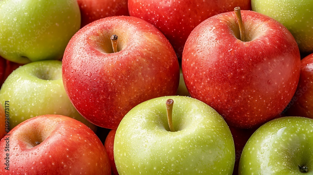 The closeup photograph showcases a stunning array of ripe red and green apples meticulously arranged in a visually appealing pattern, highlighting the rich colors and textures of the fruit. The closeup photograph showcases a stunning array of ripe red and green apples meticulously arranged in a visually appealing pattern, highlighting the rich colors and textures of the fruit.