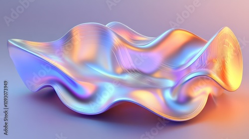Wallpaper Mural Abstract wavy iridescent shape rendered in 3D, with holographic gradients and smooth flowing curves against a dark gradient background Torontodigital.ca