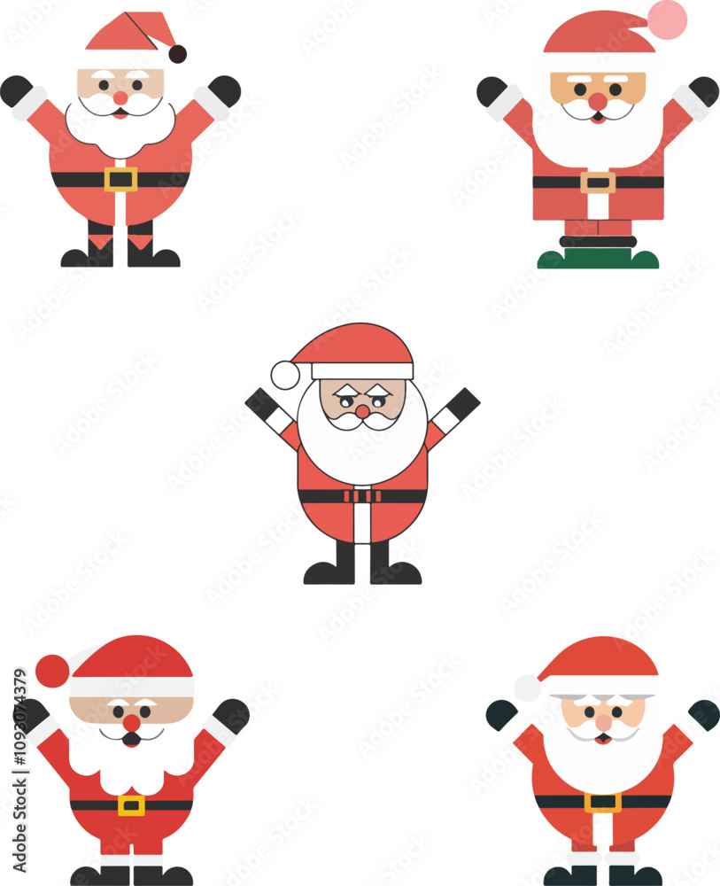 Santa claus cartoon illustration set. Set of Xmas colorful santa icon set isolated on white background. Santa claus cartoon illustration set. Set of Xmas colorful santa icon set isolated on white background.
