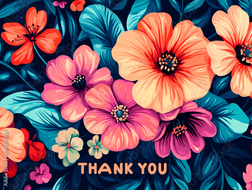 Thank you a card with beautiful hand painted floral motifs