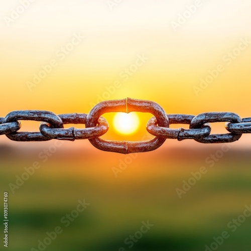 Sunset Chain Link Strength Unity Connection Hope Sunrise Metal Bond Teamwork Resilience Freedom