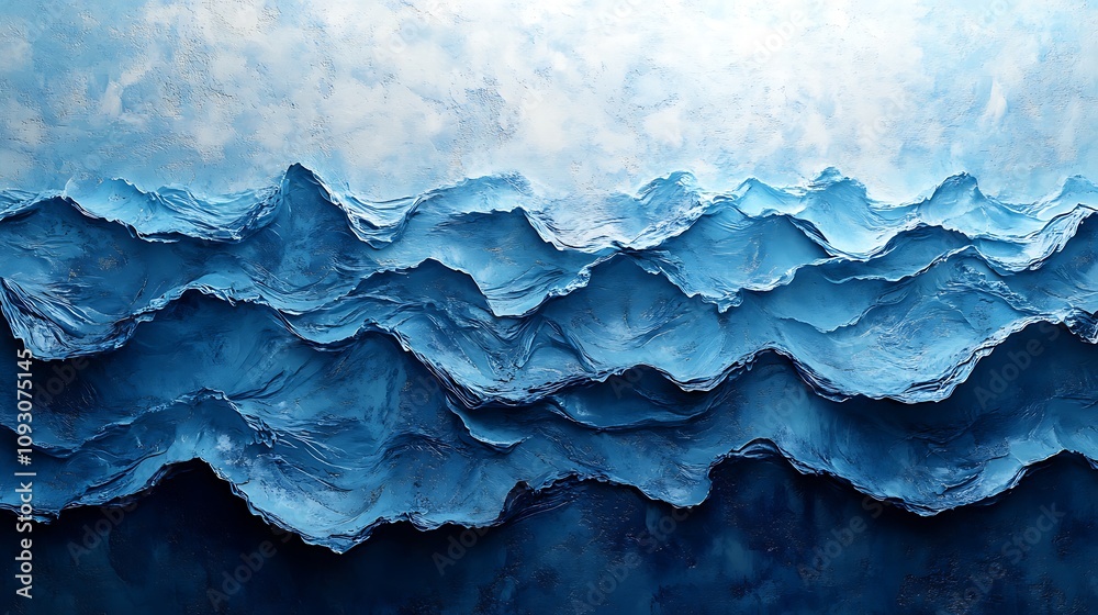 Blue wave textures blending with rough concrete surface modern abstract oceanic art 3d rendering Blue wave textures blending with rough concrete surface modern abstract oceanic art 3d rendering