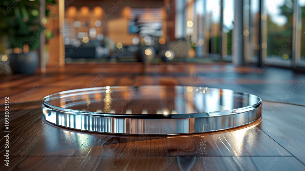 Fototapeta premium Stylish Round Chrome Display Stand for Modern Interiors