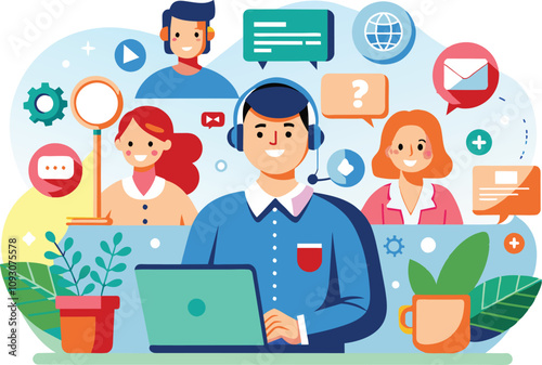 Call center, customer service, flat illustration, vector illustration.