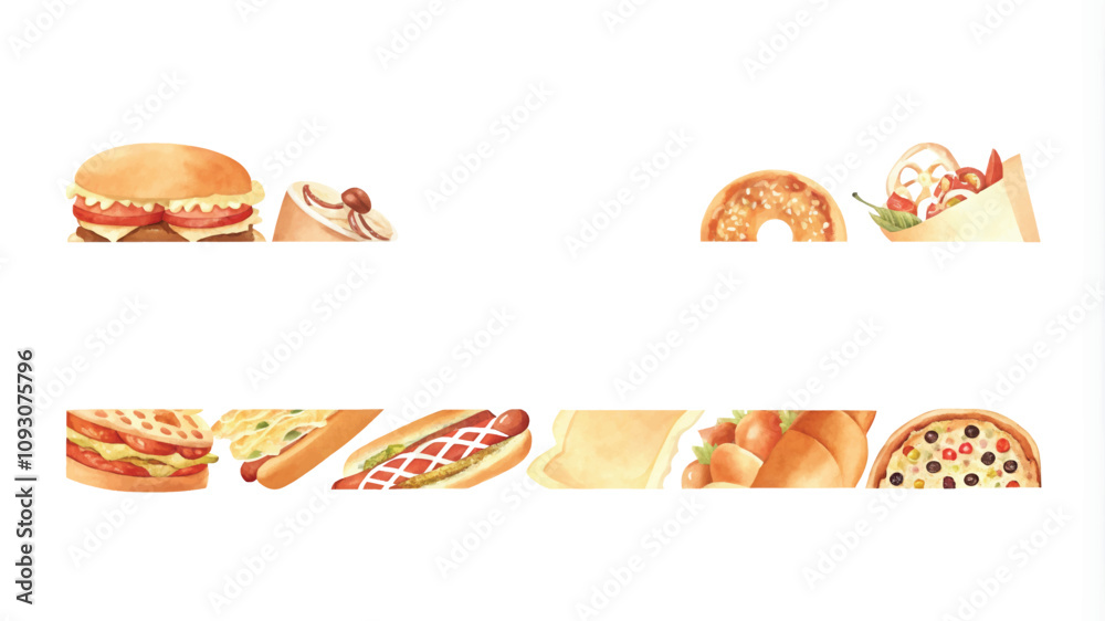 Set of fast food icons. Hamburger, cheeseburger, pizza, hot dog, pizza, hamburger, french fries Set of fast food icons. Hamburger, cheeseburger, pizza, hot dog, pizza, hamburger, french fries