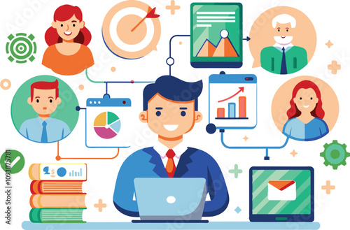 Customer management, flat illustration, vector illustration.