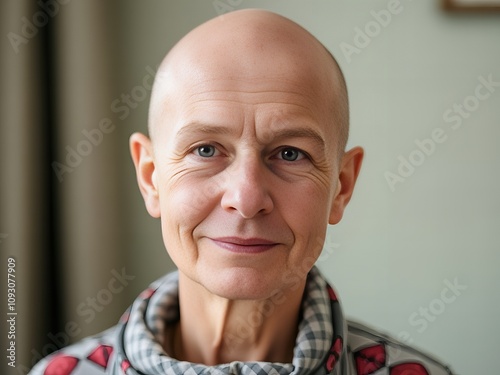  man with a scarf on his neck looking at the camera. photo