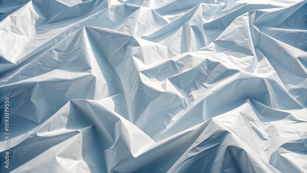 Obraz premium Wrinkled and glued paper in a serene mood, showcasing intricate textures and folds, against a soft, white background.