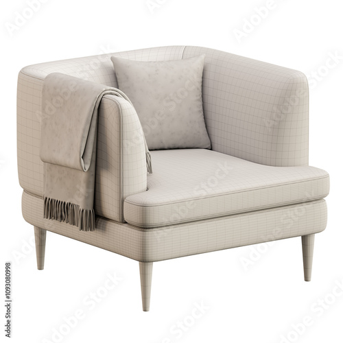 Bild auf Leinwand A white chair with a blanket draped over the arm and a pillow on the back