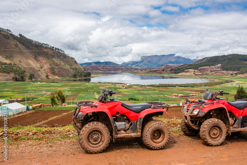 quad bike in Huaypo Lagoon in Cusco, Peru