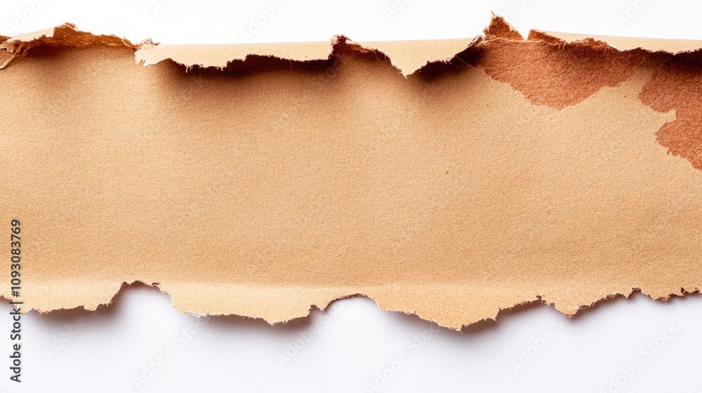 Torn paper on a white background, the jagged edges forming an irregular shape, evoking a sense of chaos and fragility.