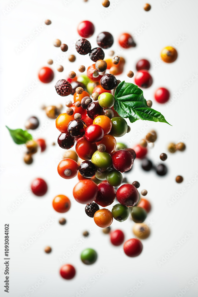 Guarana Extract in Air with Sheet Turnaround on a Clean White Background, Copy Space for Energy and Wellness Product Promotion Guarana Extract in Air with Sheet Turnaround on a Clean White Background, Copy Space for Energy and Wellness Product Promotion