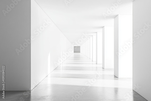 Modern Business Hall Interior with White Walls and Panoramic Window View