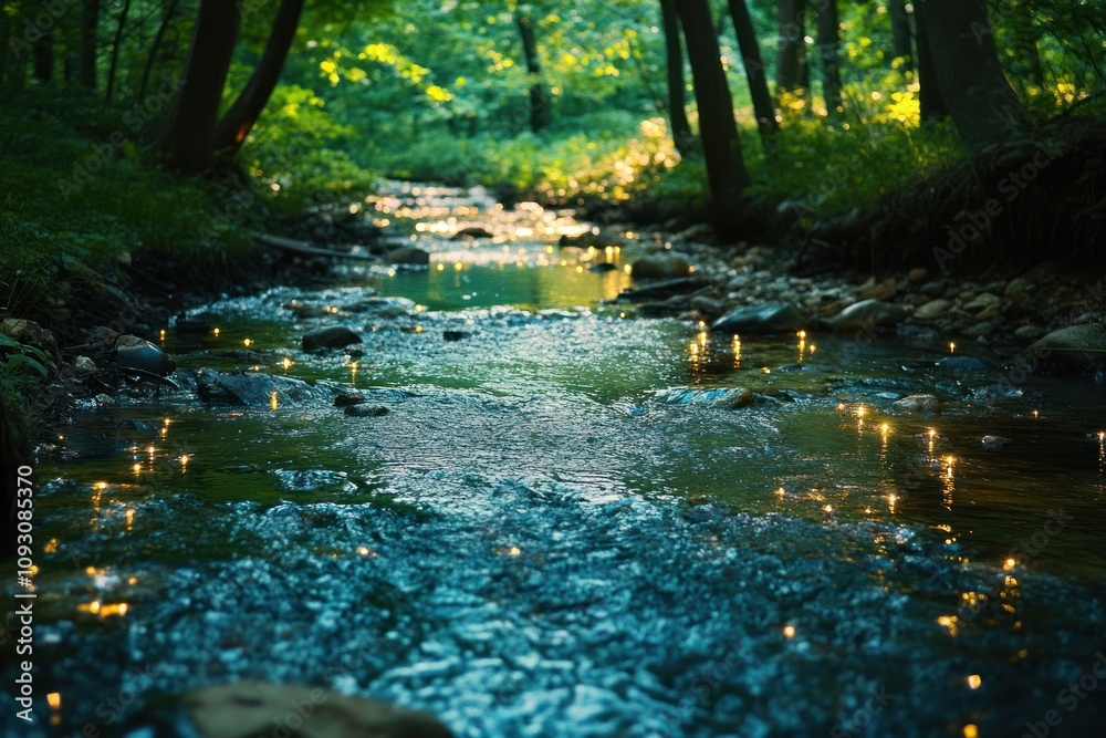 Fototapeta premium Enchanting Stream Flows Through A Lush Forest