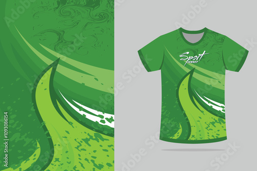 Sport t-shirt design. Sport jersey template mockup abstract design for gaming, football soccer, racing, green color