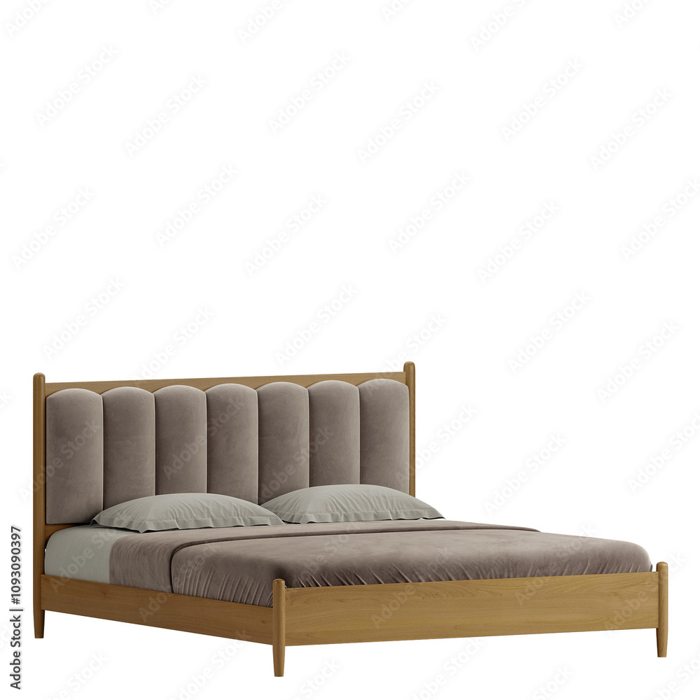 Obraz premium A bed with a wooden frame and a brown comforter