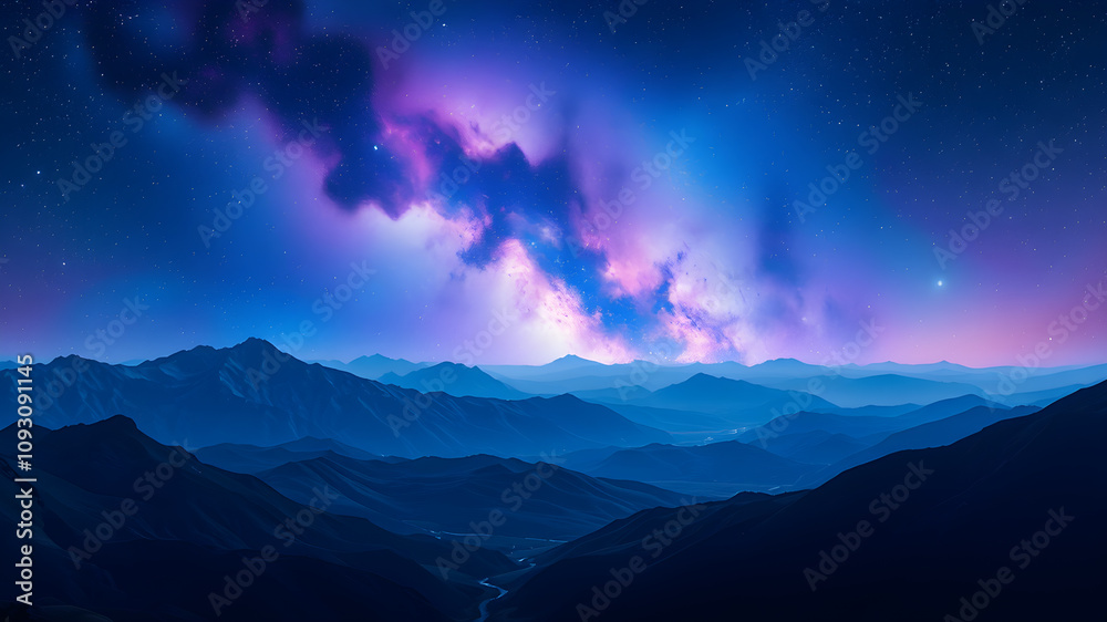 Abstract Blue and Purple Galaxy Landscape. Generative AI Abstract Blue and Purple Galaxy Landscape. Generative AI