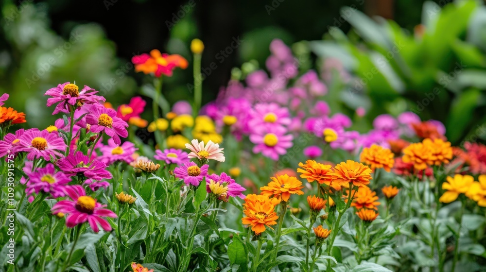 Colorful Flowers Blooming In A Garden Bed Colorful Flowers Blooming In A Garden Bed