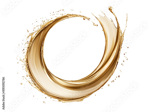 Liquid gold circular swirl splash isolated on white