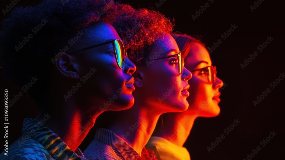 Vibrant profiles in neon light highlighting diversity and unity Black Consciousness Day Vibrant profiles in neon light highlighting diversity and unity Black Consciousness Day