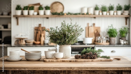 Wallpaper Mural Home decorations in Christmas, Modern kitchen with herbs and stylish tableware display. Torontodigital.ca