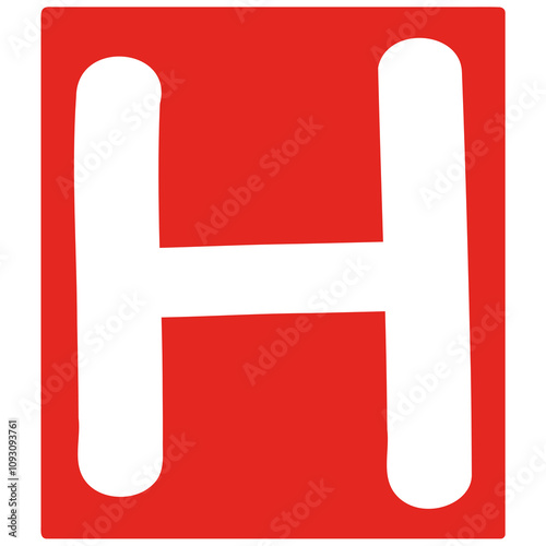 white letter h on red rectangle background