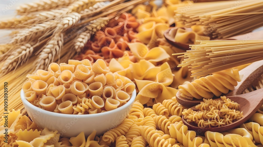 Assorted Pasta Varieties: A Beautiful Display of Different Shapes and Textures Perfect for Culinary Creations Assorted Pasta Varieties: A Beautiful Display of Different Shapes and Textures Perfect for Culinary Creations